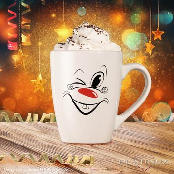 PLATINUX Tasse Kaffeetasse mit lustigem lachendem Motiv Rot, Keramik, 250ml (max. 300ml) Teetasse Kaffeebecher Teebecher Karneval