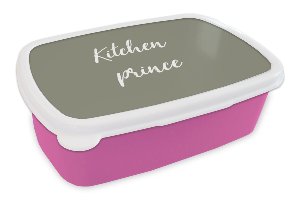 MuchoWow Lunchbox Zitate - Küchenprinz - Männer - Sprichwörter, Kunststoff, (2-tlg), Brotbox für Erwachsene, Brotdose Kinder, Snackbox, Mädchen, Kunststoff rosa