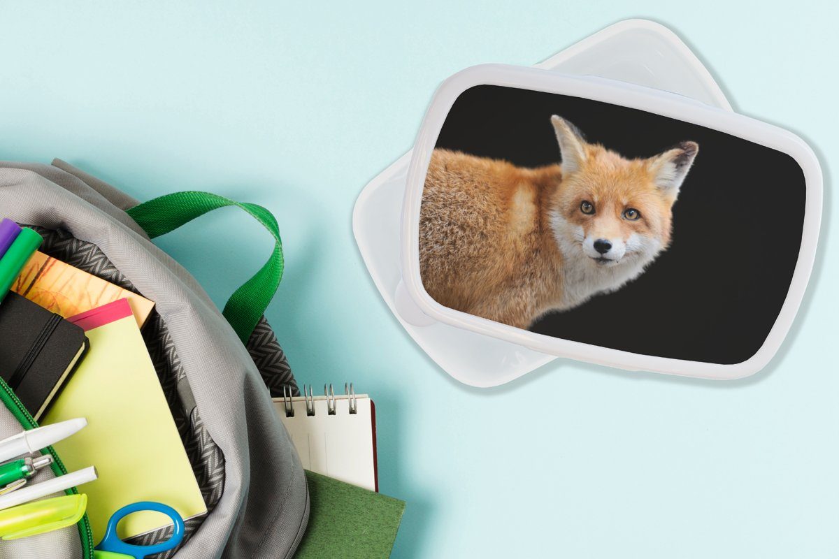 Jungs Fuchs - Lunchbox weiß Tier Kunststoff, Mädchen Erwachsene, Brotbox - Kinder (2-tlg), für und für Brotdose, und Porträt, MuchoWow