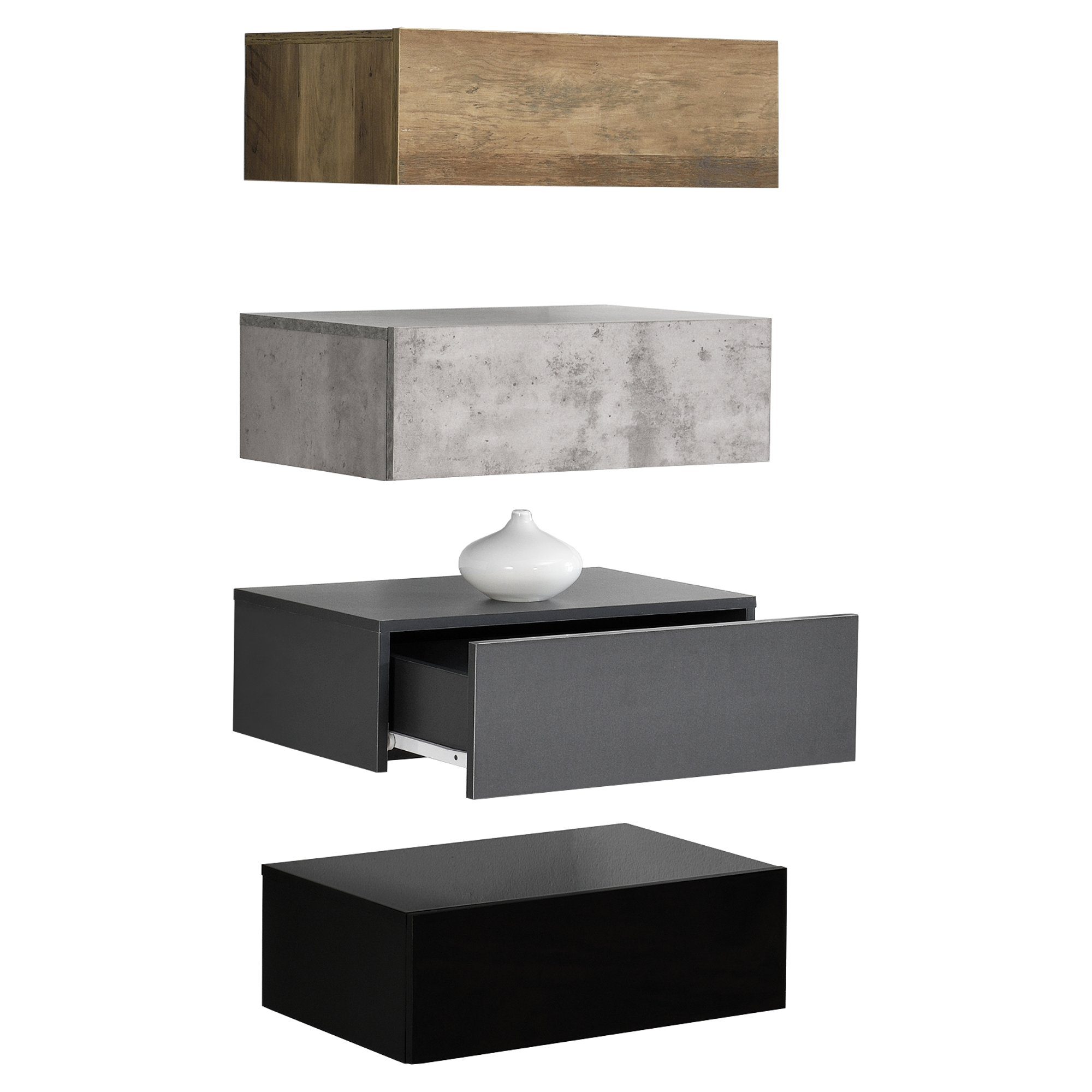 en.casa Nachtschrank mit Set Schublade »Oslo« holzfarben/beton/grau/schwarz Holzfarben/Beton/Dunkelgrau/Schwarz 4er in