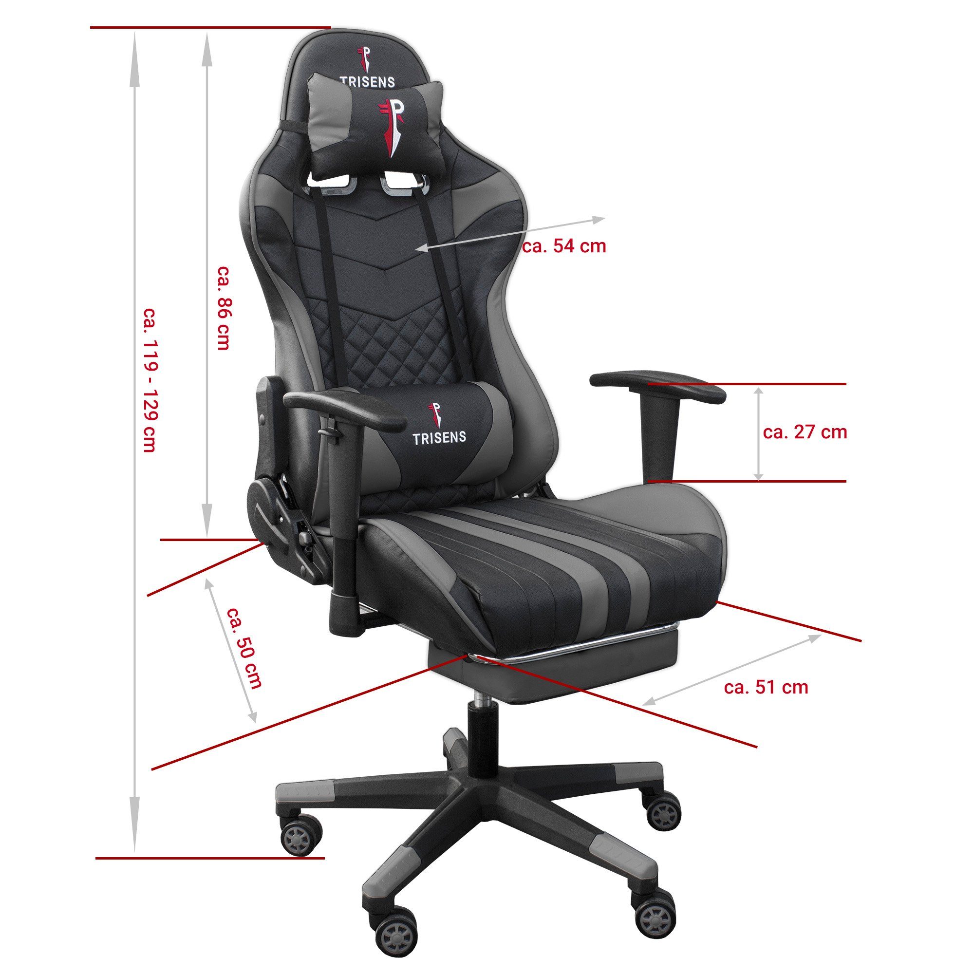 TRISENS Chefsessel Thanos (einzeln), Gaming Stuhl mit flexiblen Armlehnen Bürostuhl im Racing-Design