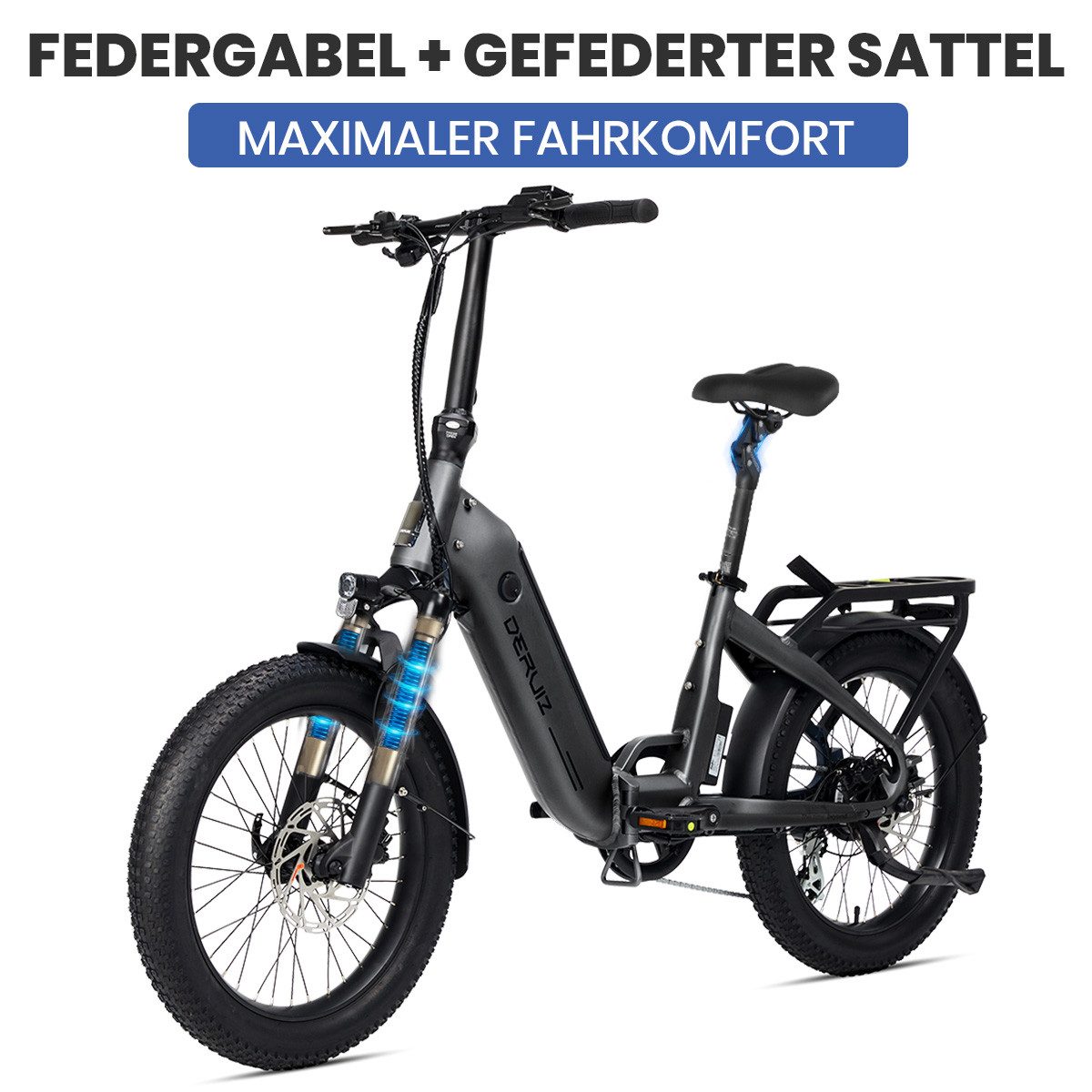 DERUIZ E-Bike Klapprad 20 Zoll Peridot, faltbarer Tiefeinsteiger, 500 Wh, bis 140 km, 8 Gang SHIMANO SHIMANO ALTUS 11-32T Schaltwerk, Kettenschaltung, Heckmotor, 500 Wh, (mit Akku-Ladegerät, mit Werkzeug), SHIMANO 8-Gang, Hydraulikbremsen, 100-Lux-Licht, Gepäckträger