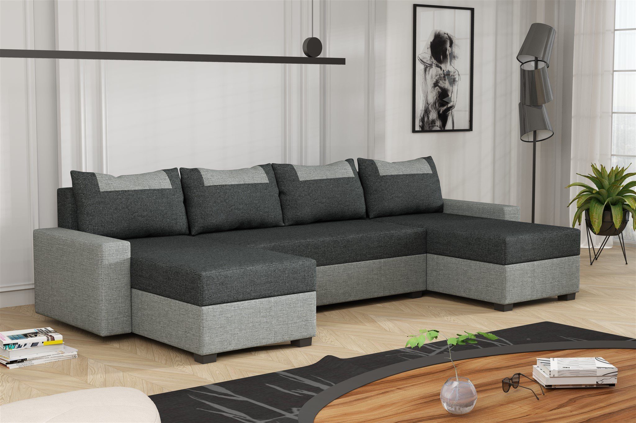 Fun Möbel Wohnlandschaft Sofa HEDVIG LUX, Rundumbezug, inkl. Schlaffunktion mit 3 Bettkästen