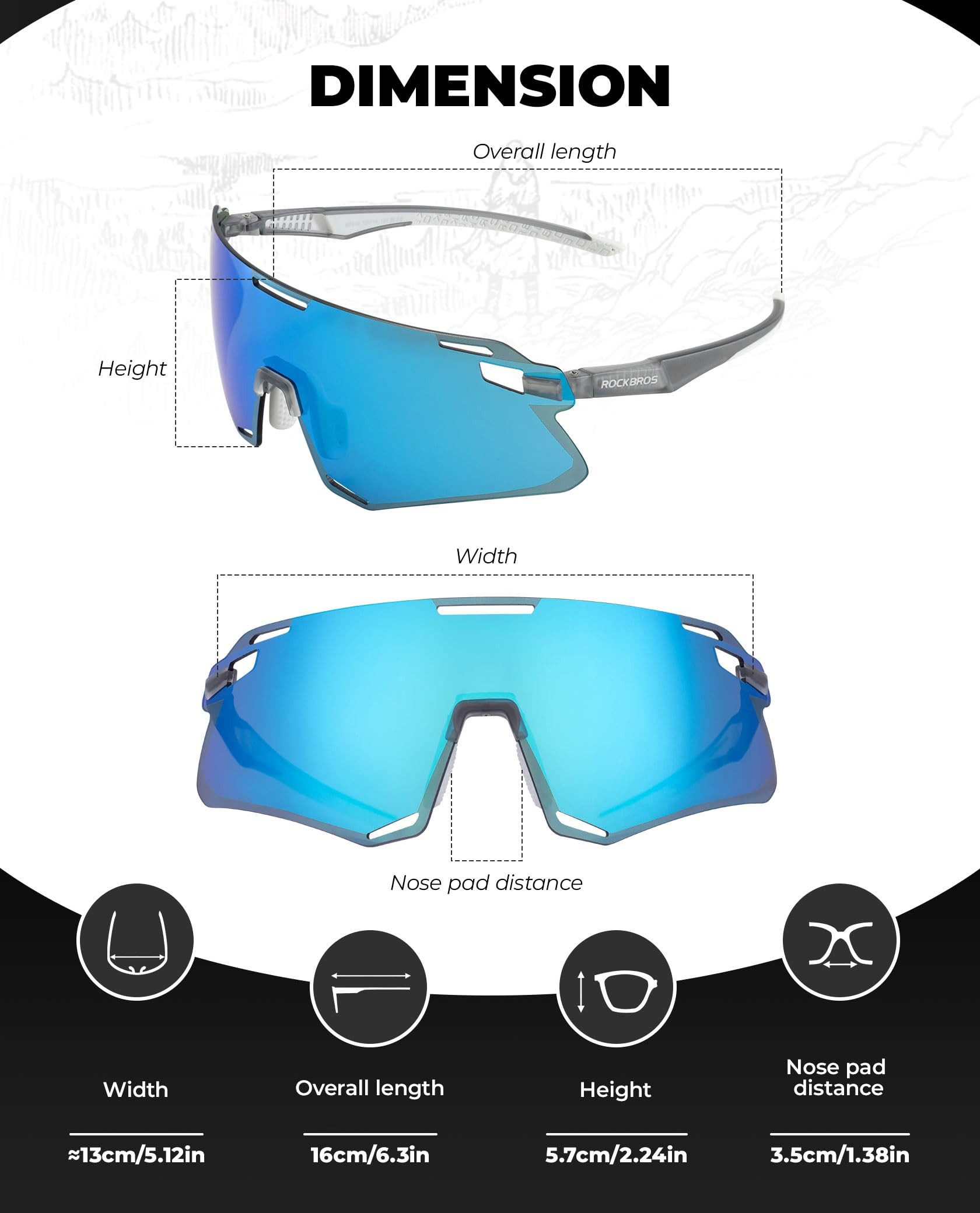 ROCKBROS Fahrradbrille Sportbrille Herren Damen Fahrrad MTB Outdoor TR90 Rahmen, polarisiert, winddicht, ultraleicht, myopie-Rahmen, mehrfarbig