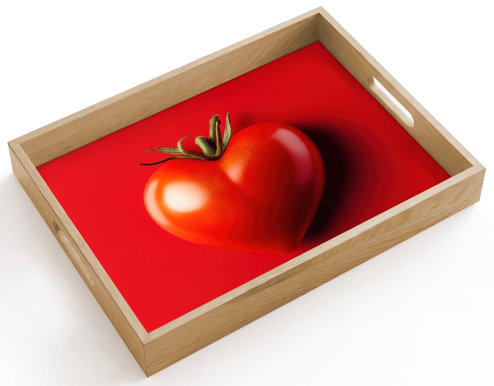 OnlyWow Tablett Rechteckig mit Henkel Tomate - Rot - Herz, Eichenholz, (1-tlg), Siervierplatte, Tray, Frühstücksbrett