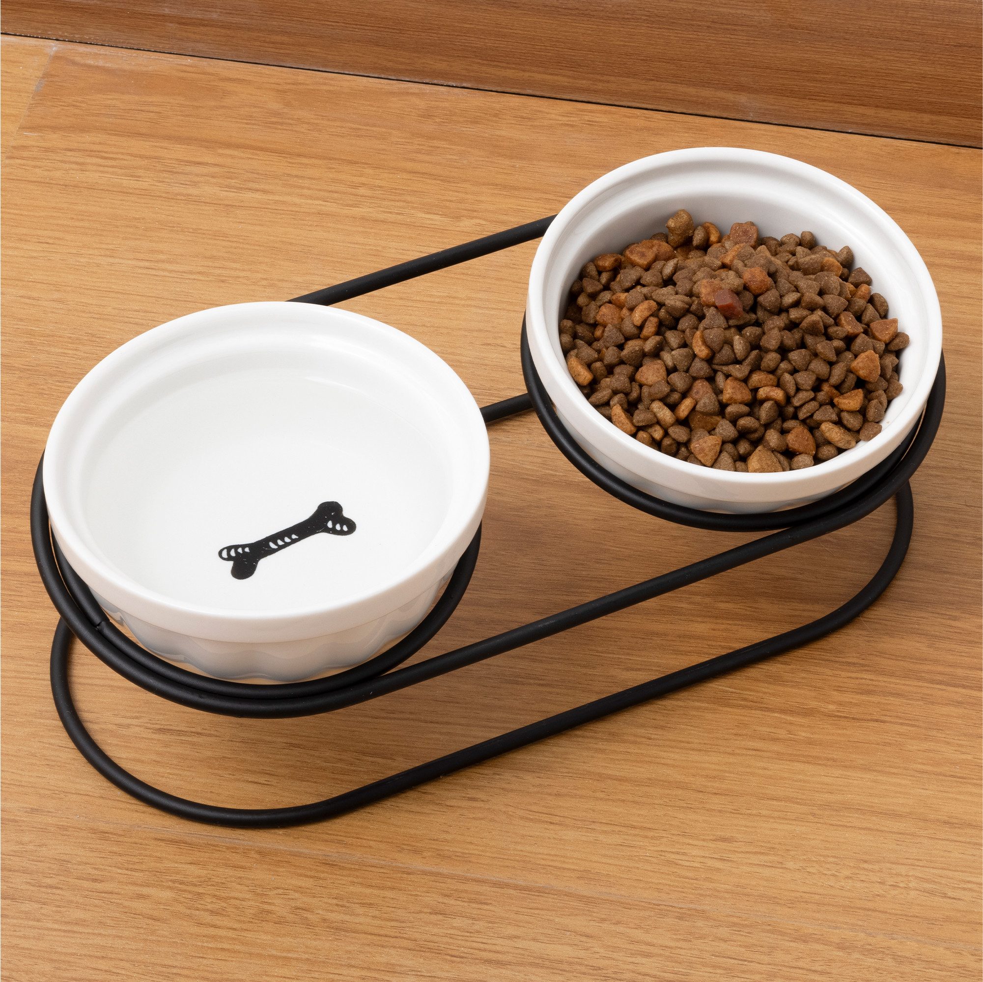 Napf Keramik Fressnapf Katze mit schwarzem Metallständer - Katzennapf