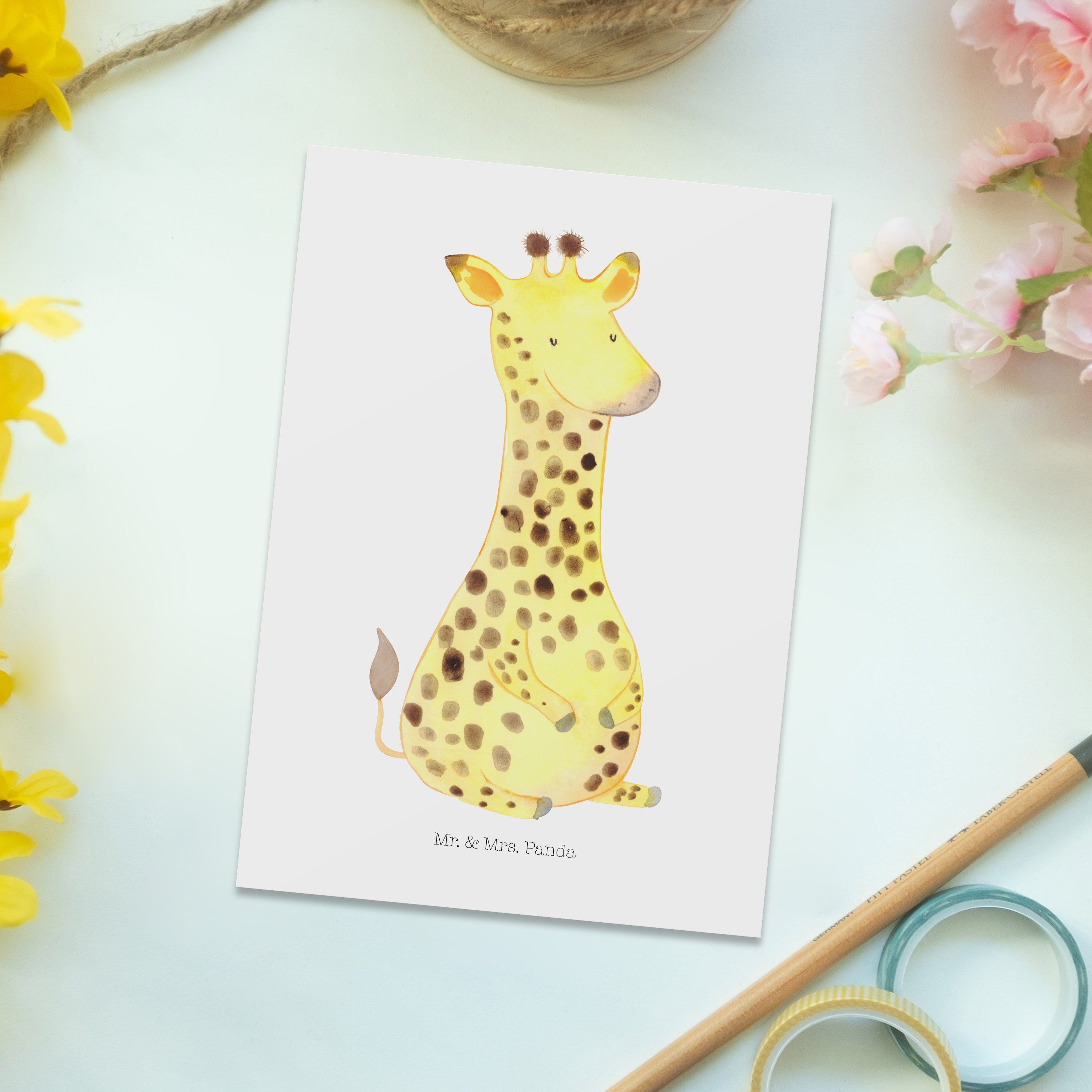 Giraffe - Panda Karte, Weiß - Zufrieden Geschenk, Mr. Mrs. Abenteuer, Einladungskart Postkarte &