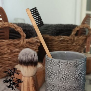RelaxBogen Zahnbürste Bambuszahnbürsten mittelhart im 16er Set, schwarze Borsten, einzeln verpackt & hygienieversiegelt