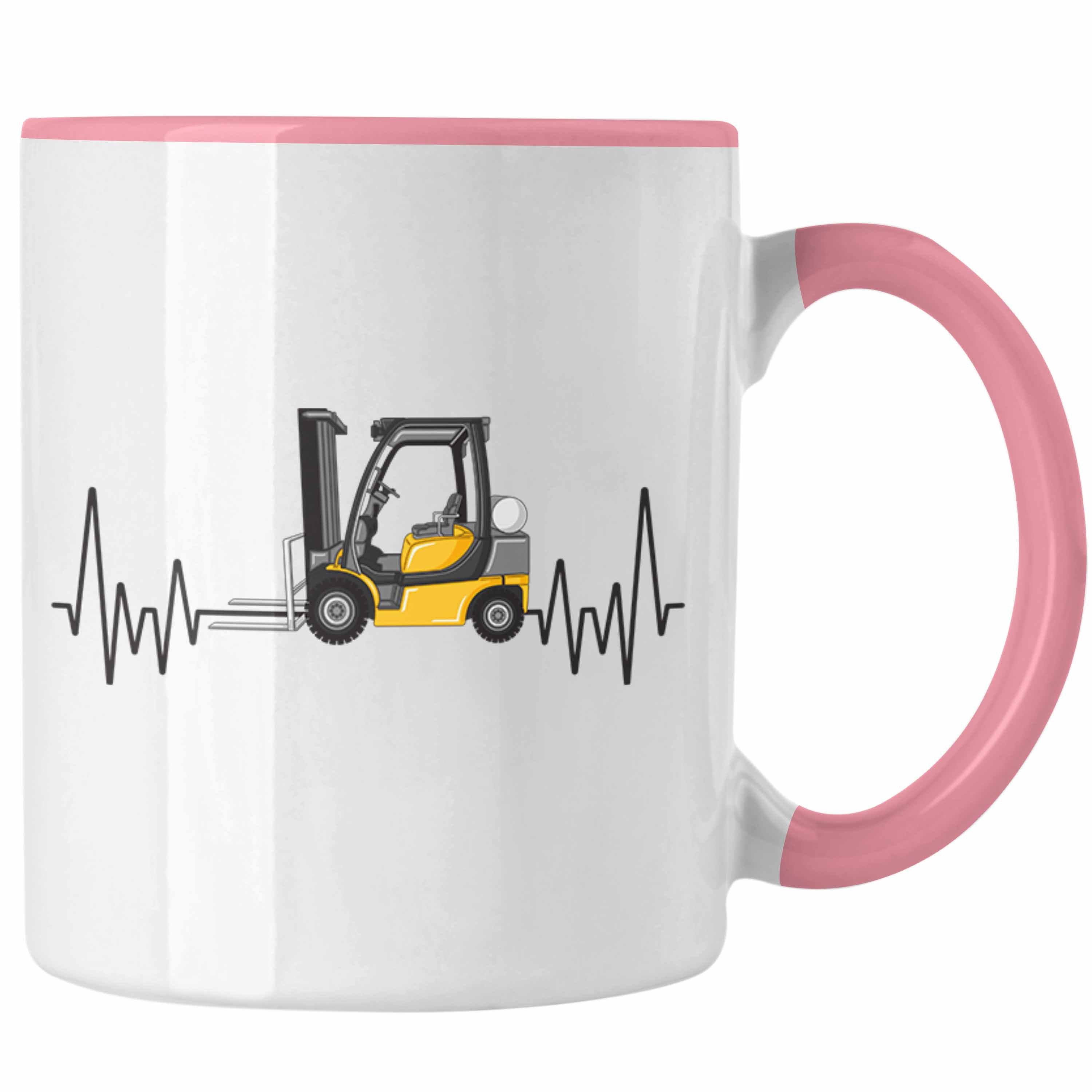 Trendation Tasse Trendation - für Staplerfahrer Gabelstapler Tasse Herzschlag Geschenk Rosa