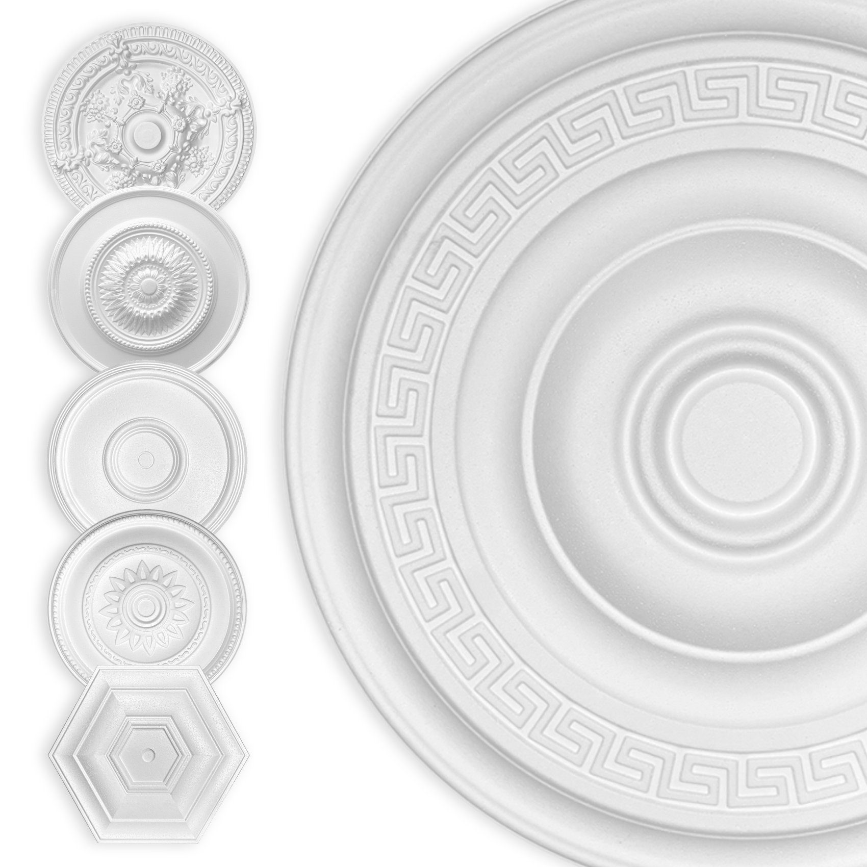 Hexim Wanddekoobjekt Antik 60cm (HEXIM Stuckrosette aus EPS Styropor weiß - günstig online kaufen