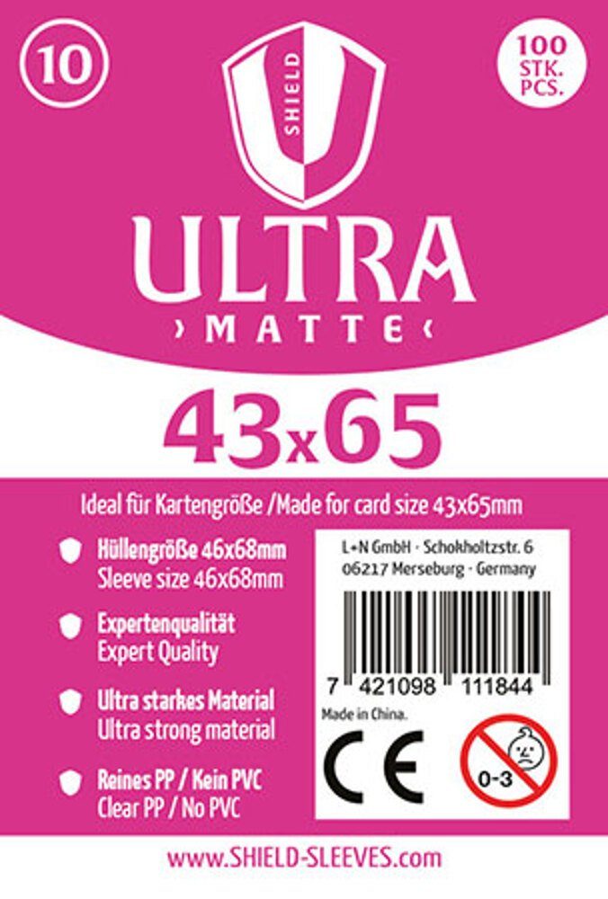 SHIELD Spiel Shield Ultra Matte 10 - 100 Super Sleeves für Kartengröße 43 x 65 mm
