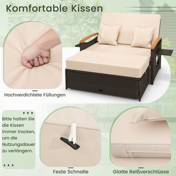 COSTWAY Loungebett, Rattan, 2-Personen, 3 in 1, mit verstellbarer Rückenlehne