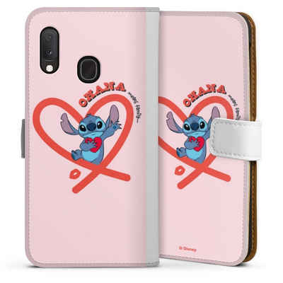 DeinDesign Handyhülle Stitch Ohana Pink Heart, Samsung Galaxy A20e Hülle Handy Flip Case Wallet Cover