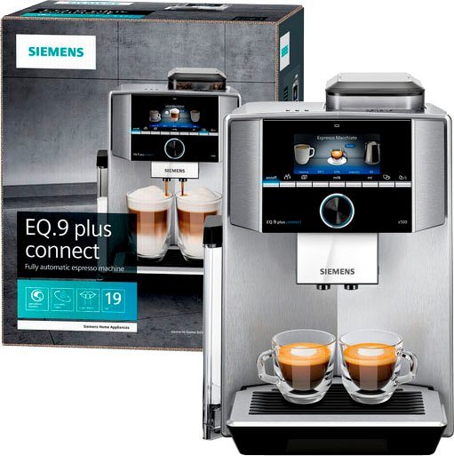 SIEMENS Kaffeevollautomat EQ.9 plus connect s500 TI9558X1DE, extra leise, automatische  Reinigung, bis zu 10 individuelle Profile, Innovative Home Connect App:  steuerbar von überall aus