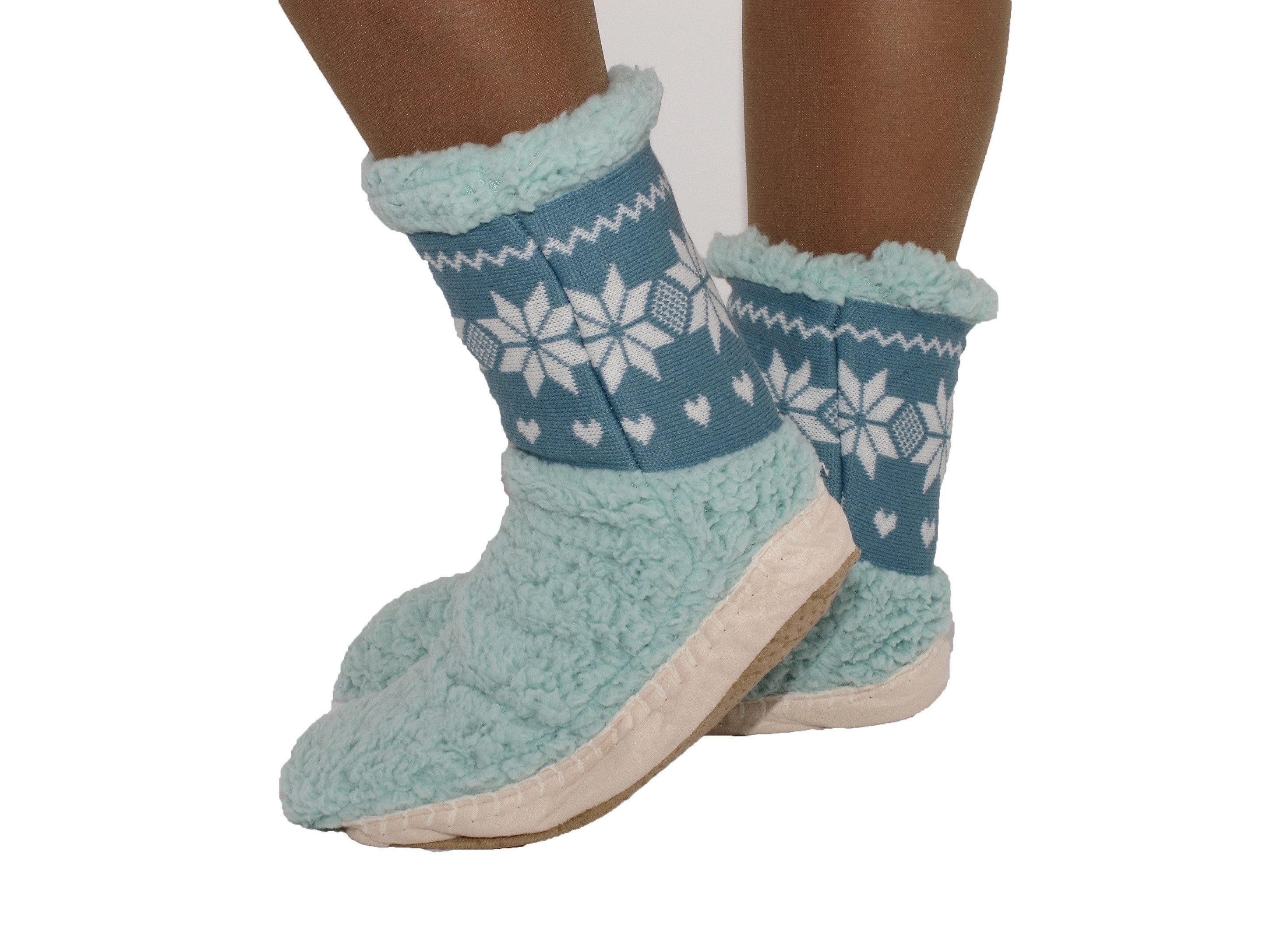 Kuschelsocken Hüttensocken Hausschuhe mit Sohle Motiv Schneeflocke Mähmäh 35-38
