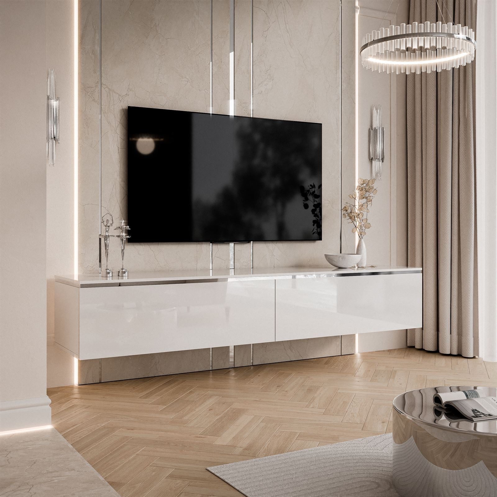 Lookway TV-Schrank AURORA SILVER 180 cm Hängeschrank für den Fernseher Breite: 180 cm