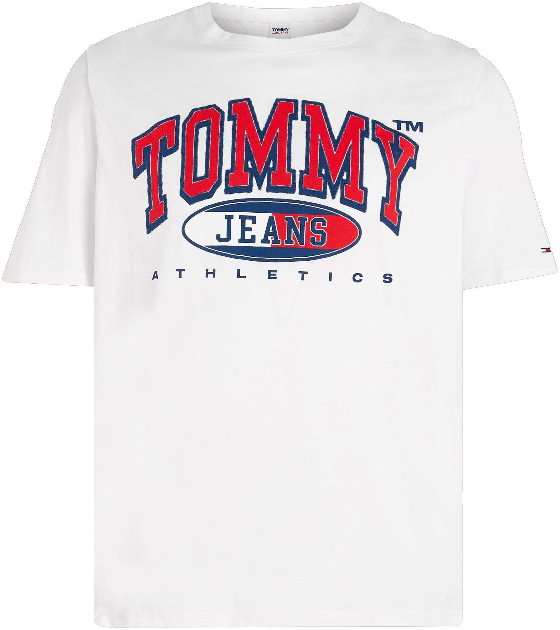 Plus Tommy PLUS Brust auf Jeans White T-Shirt TEE ESSENTIAL mit Print GRAPHIC der TJM