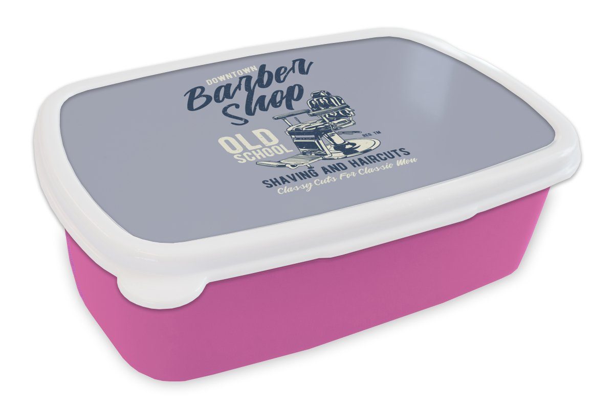 MuchoWow Lunchbox Mancave - Stuhl - Barbier - Luxus - Vintage, Kunststoff, (2-tlg), Brotbox für Erwachsene, Brotdose Kinder, Snackbox, Mädchen, Kunststoff rosa