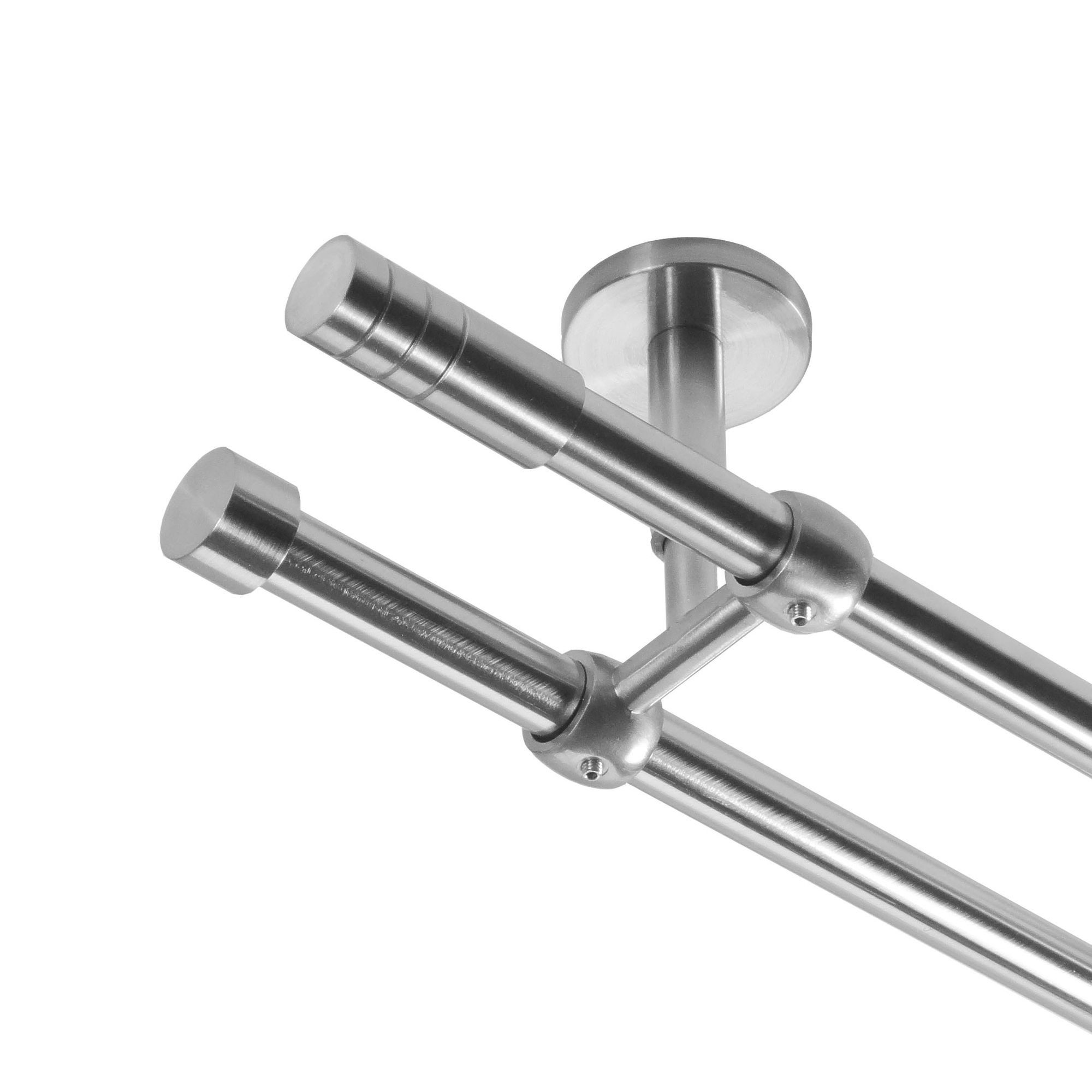 BASIT Gardinenstange Rohr Edelstahloptik 16 mm mit Deckenträgern 200 cm E28, Ø 16 mm, 2-läufig, verschraubt, Metall, D21 200 cm E28 Zylinder