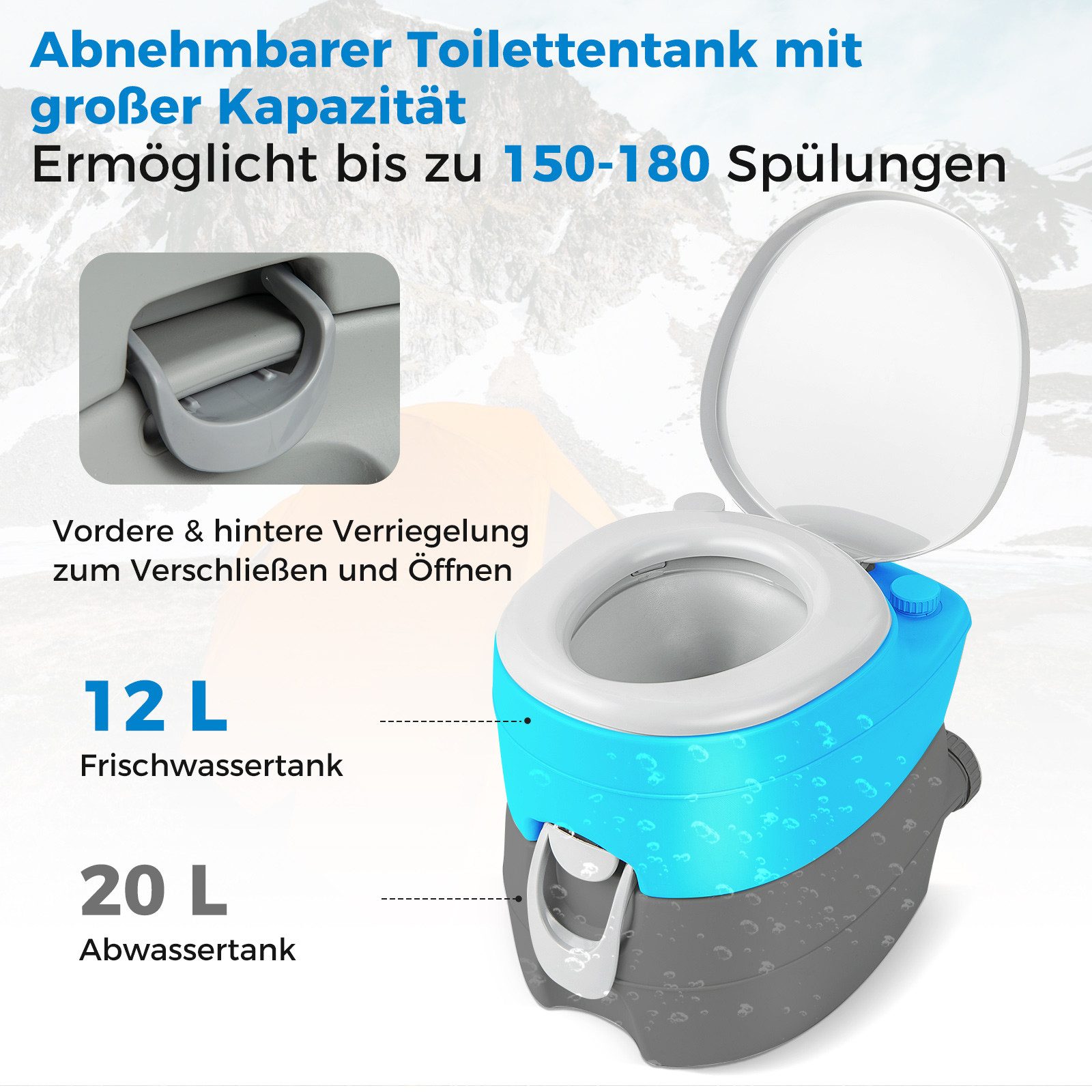 COSTWAY Campingtoilette, (1-St), 32L, abnehmbarem Abwassertank, bis 150kg