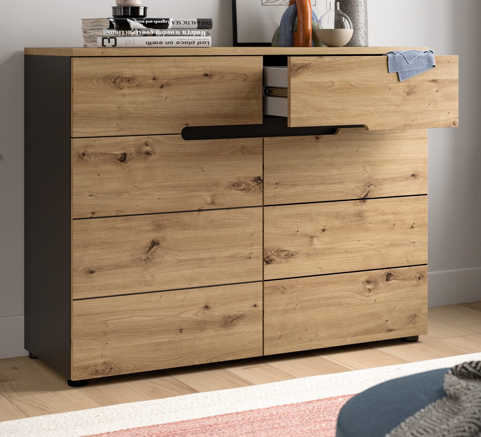 Inn.Furn Kommode Cooper (Sideboard in Artisan Eiche und grau, 100 x 81 cm), mit Soft-Close-Funktion