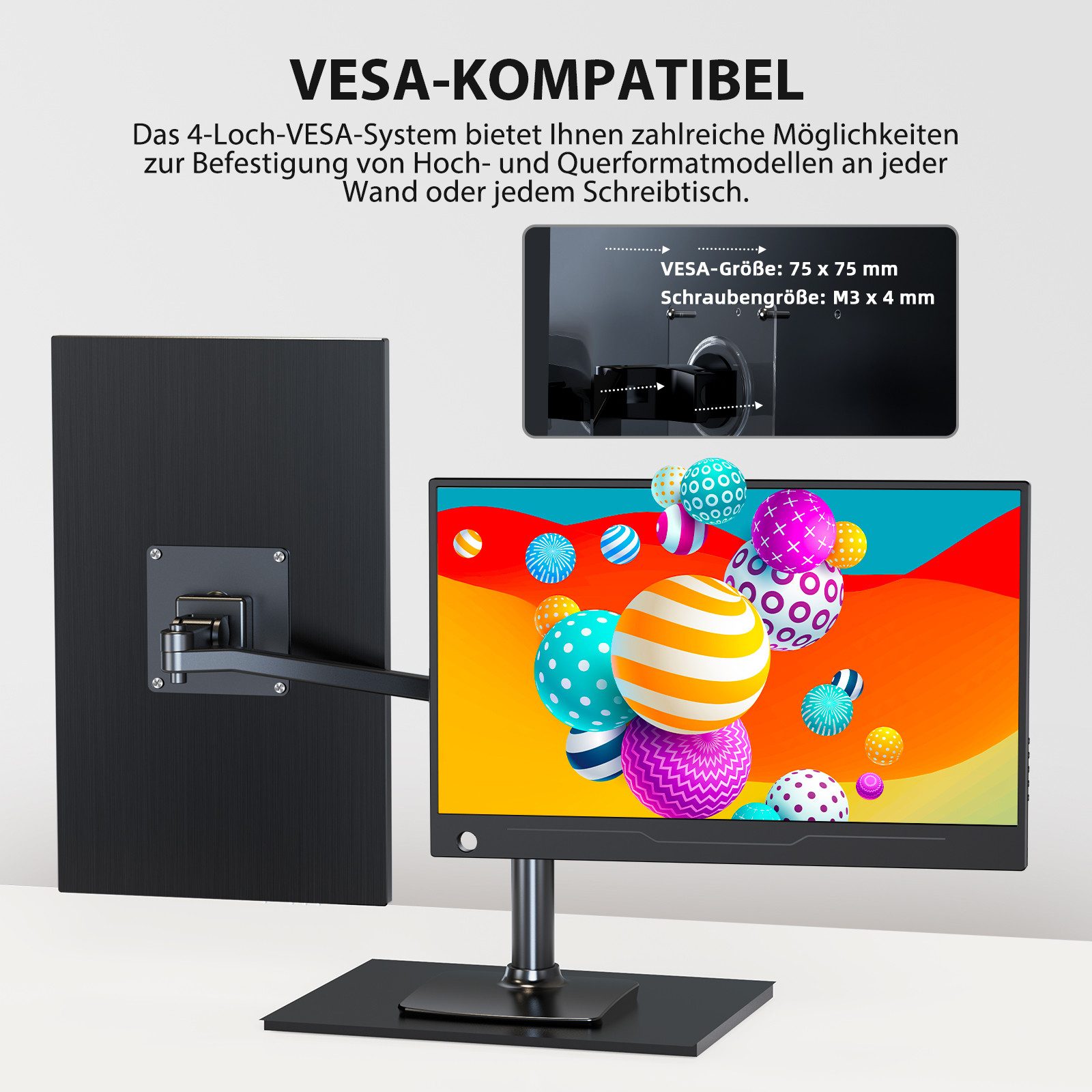 UPERFECT 14-Zoll-1080P-Full-HD-Touchscreen, VESA-kompatibel Portabler Monitor (35,56 cm/14 ", 1920x1080 px, Full HD, 30 ms Reaktionszeit, 60 Hz, IPS, Tragbarer Monitor, Gaming Monitor)