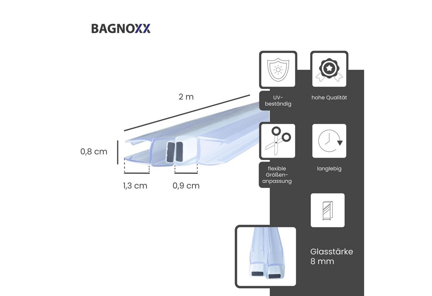 Thumbnail - Bagnoxx Duschdichtung, L: 200 cm, (1-St), Duschdichtung-Set mit Magnetlippe 200cm, 180° pendelnd Ersatzdichtung