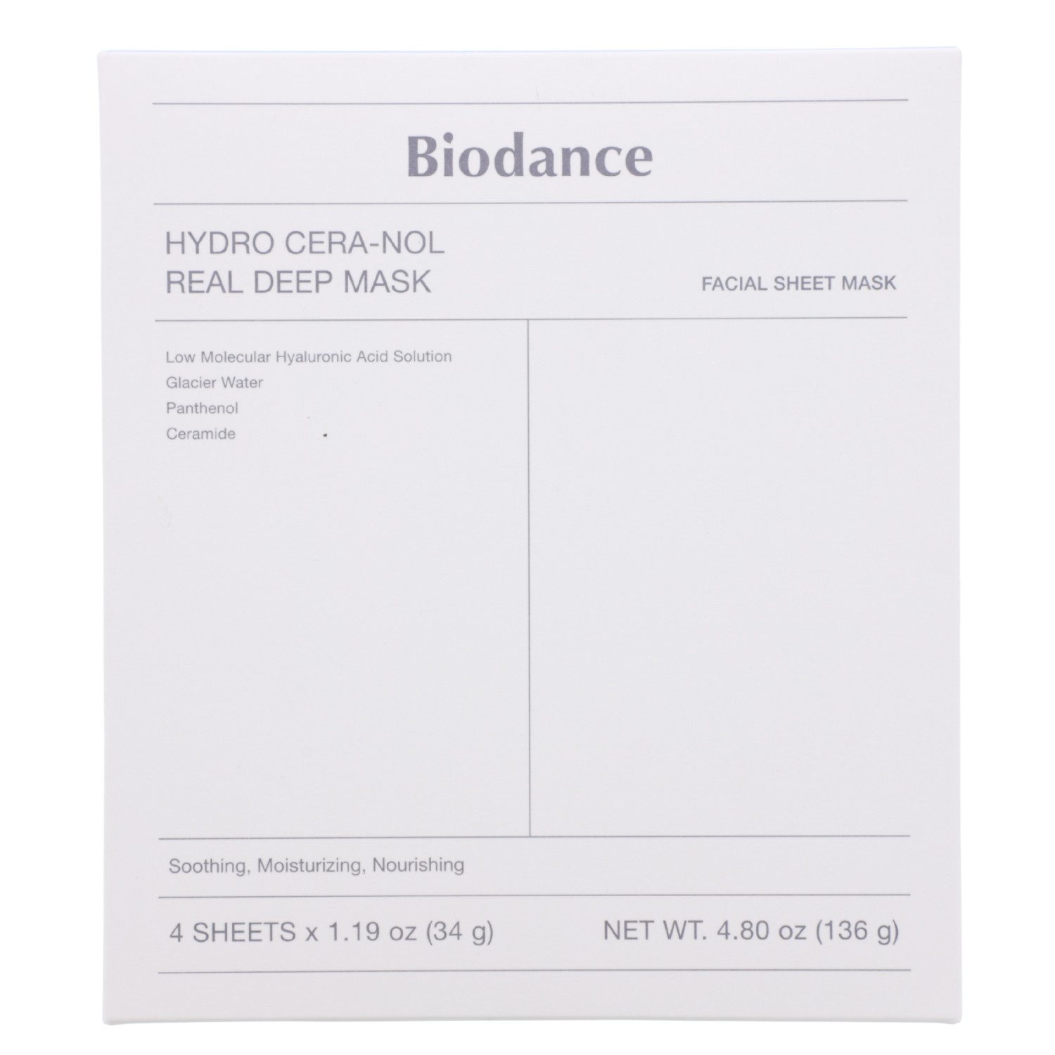 Biodance Gesichtsmasken-Set BIODANCE Hydro Cera-Nol Real Deep Maske 4 Stück a 34g Overnight Hydrog