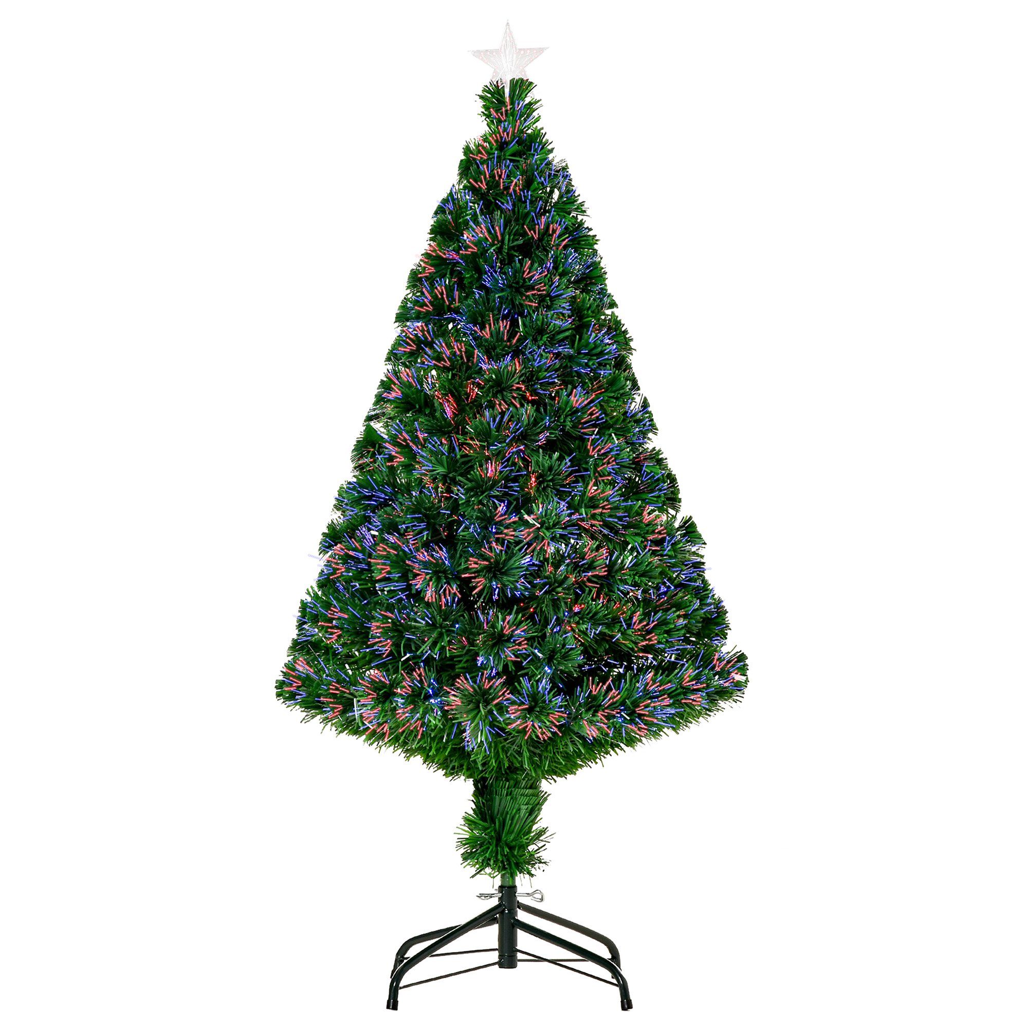 HOMCOM Künstlicher Weihnachtsbaum Weihnachtsbaum, Tannenbaum, Lichtfaser LED Christaum, Grün, 120 cm