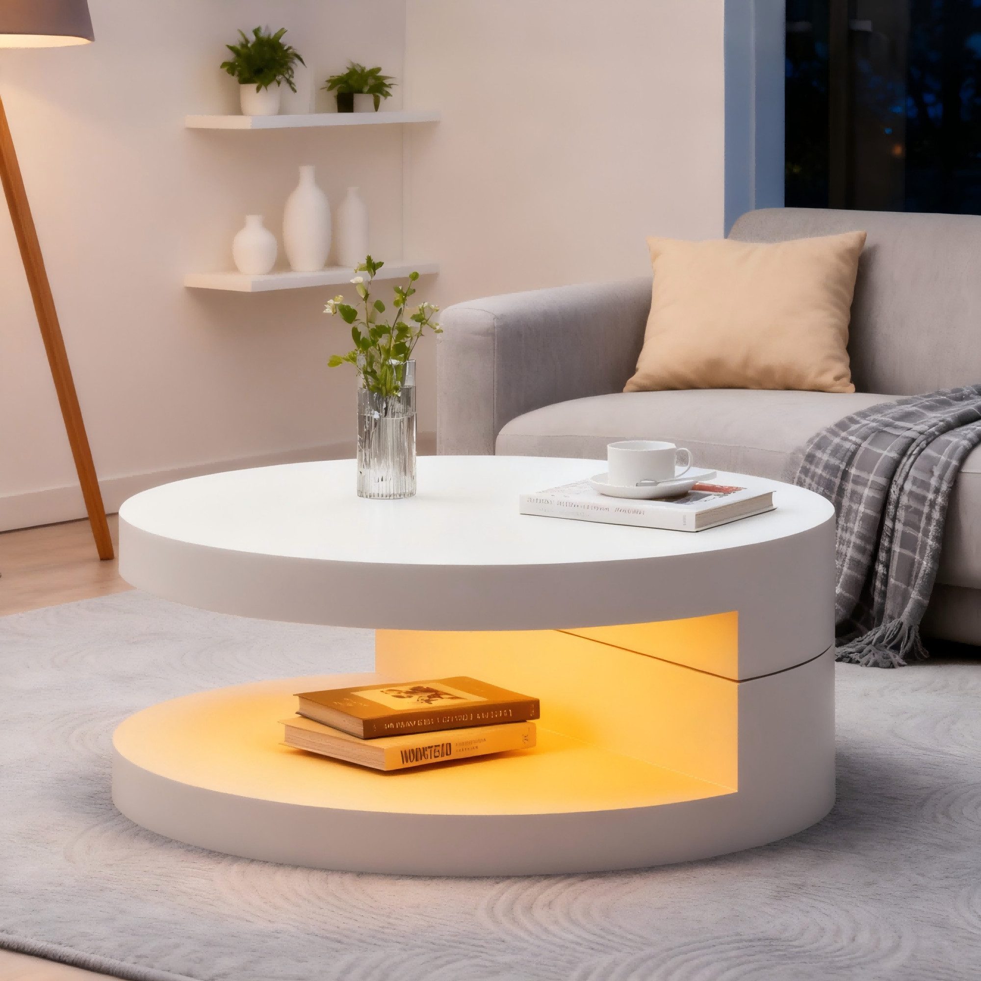 HAUSS SPOLE Couchtisch Obere Tischplatte 360° frei drehbar, mit LED-Lichtle günstig online kaufen