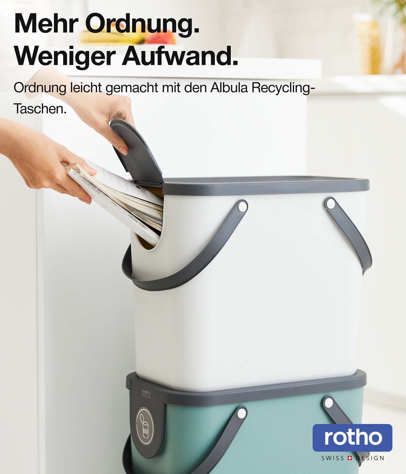 ROTHO Mülltrennsystem Albula 3er-Set Mülltrennungssystem 25l für die Küche, Kunststoff (PP), Aus rezykliertem Kunststoff