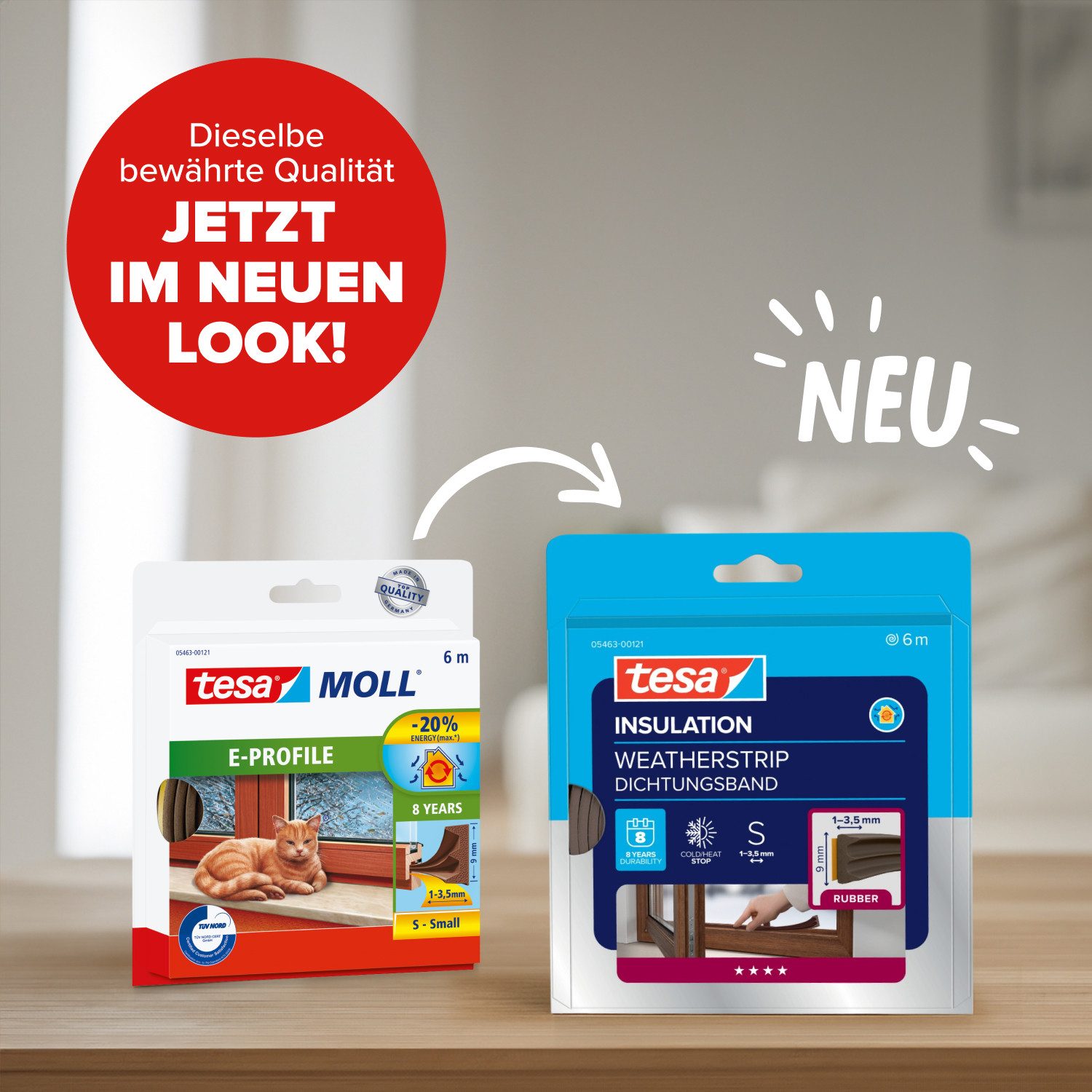 tesa Dichtungsband INSULATION Dichtungsband S -Selbstklebende Gummidichtung, (Packung, 1-St., Dichtungsband S Braun - 6 m x 9 mm x 4 mm), zum Isolieren von Spalten an Fenstern und Türen