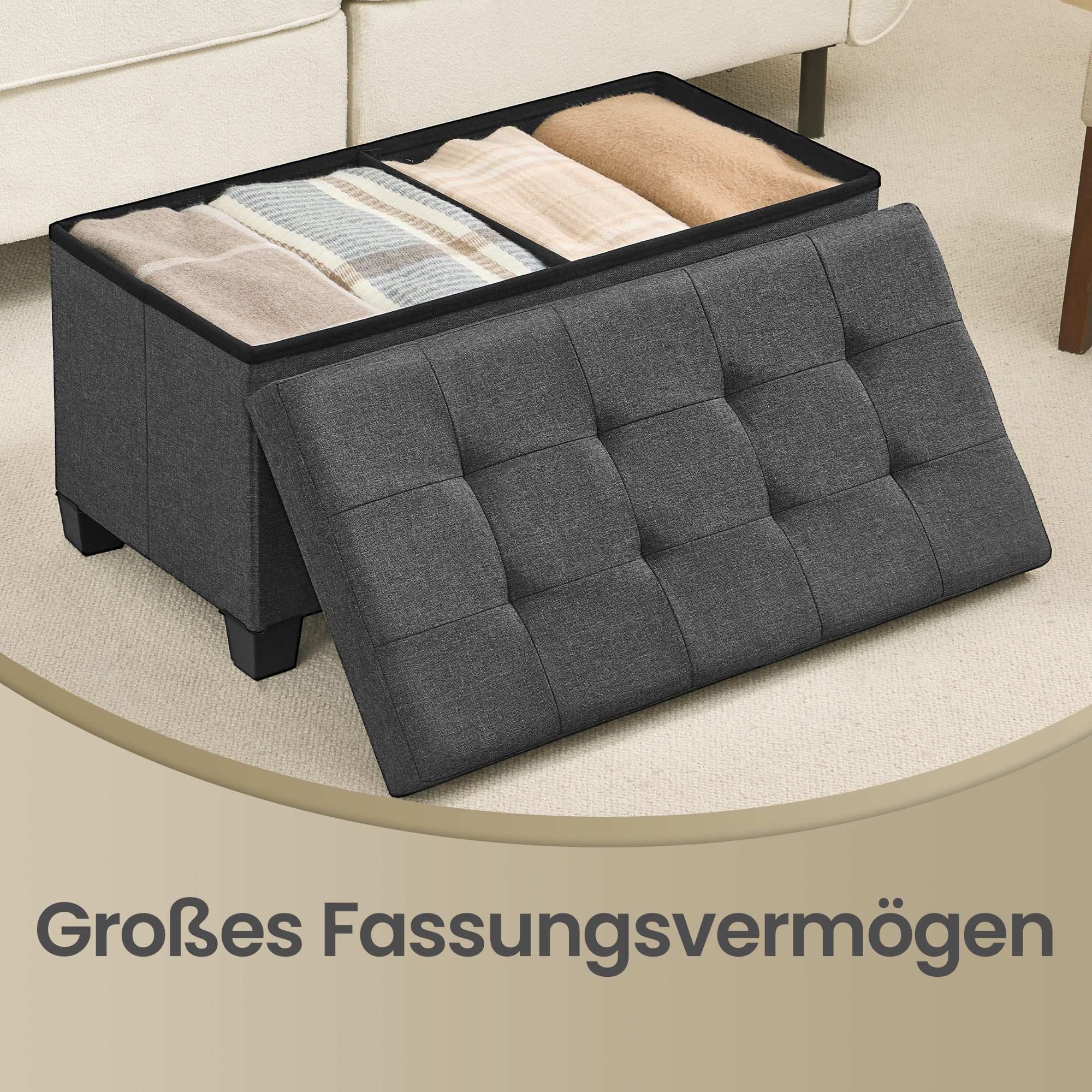 SONGMICS Sitzhocker Aufbewahrungsbox faltbar, 76 cm, Wohnzimmer Schlafzimmer Flur, mit Stauraum, mit Deckel groß – Bild 5 von 5