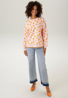 Aniston CASUAL Sweatshirt mit Herzchen bedruckt - NEUE KOLLEKTION