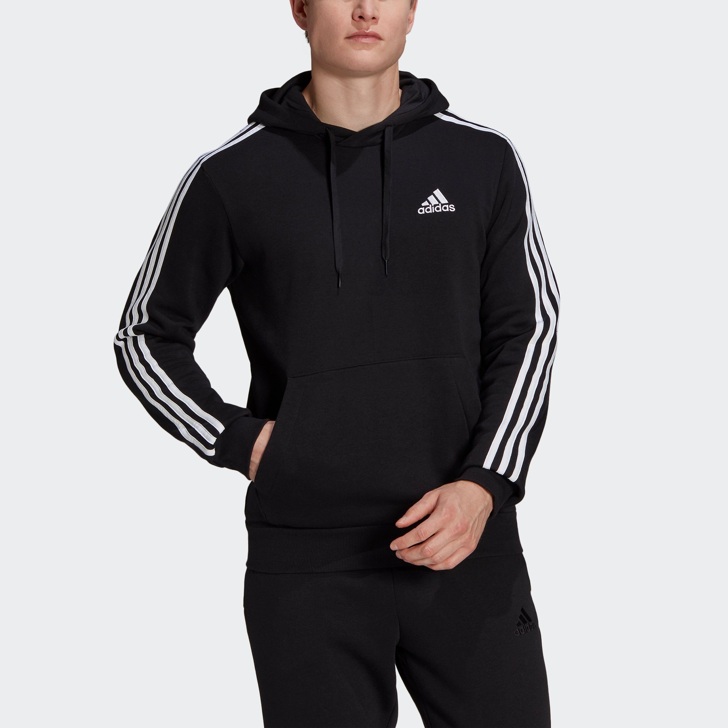 3STREIFEN / Sweatshirt ESSENTIALS FLEECE White adidas Black HOODIE Sportswear