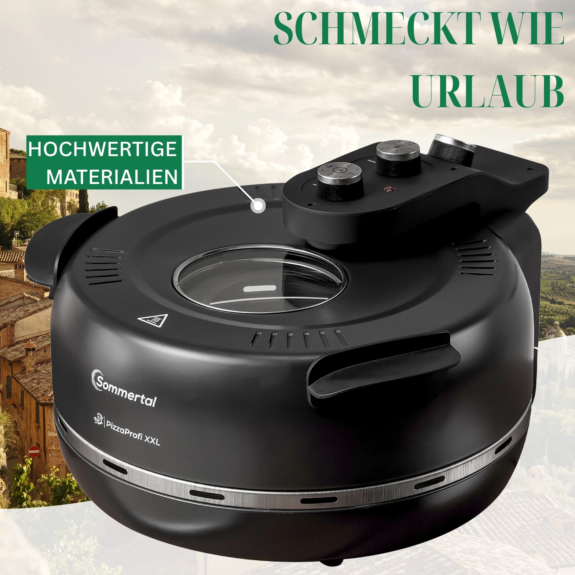 Sommertal Pizzaofen Sommertal PizzaProfi XXL Pizzaofen, 39cm Pizzastein, mit Pfanneneinsatz, 2x Pizzaschieber, Pizzaschneider, Steinplatte – Bild 5 von 5