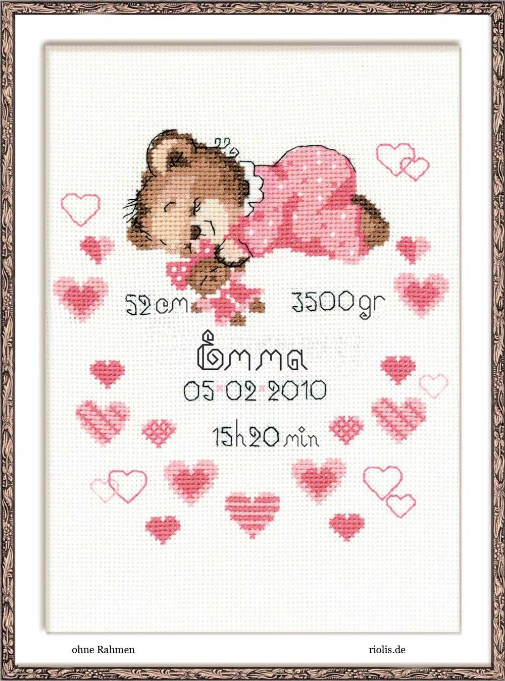 Riolis Kreativset Riolis Kreuzstich-Set "Mädchen Geburt Ankündigung", Zählmuster, (embroidery kit by Marussia)