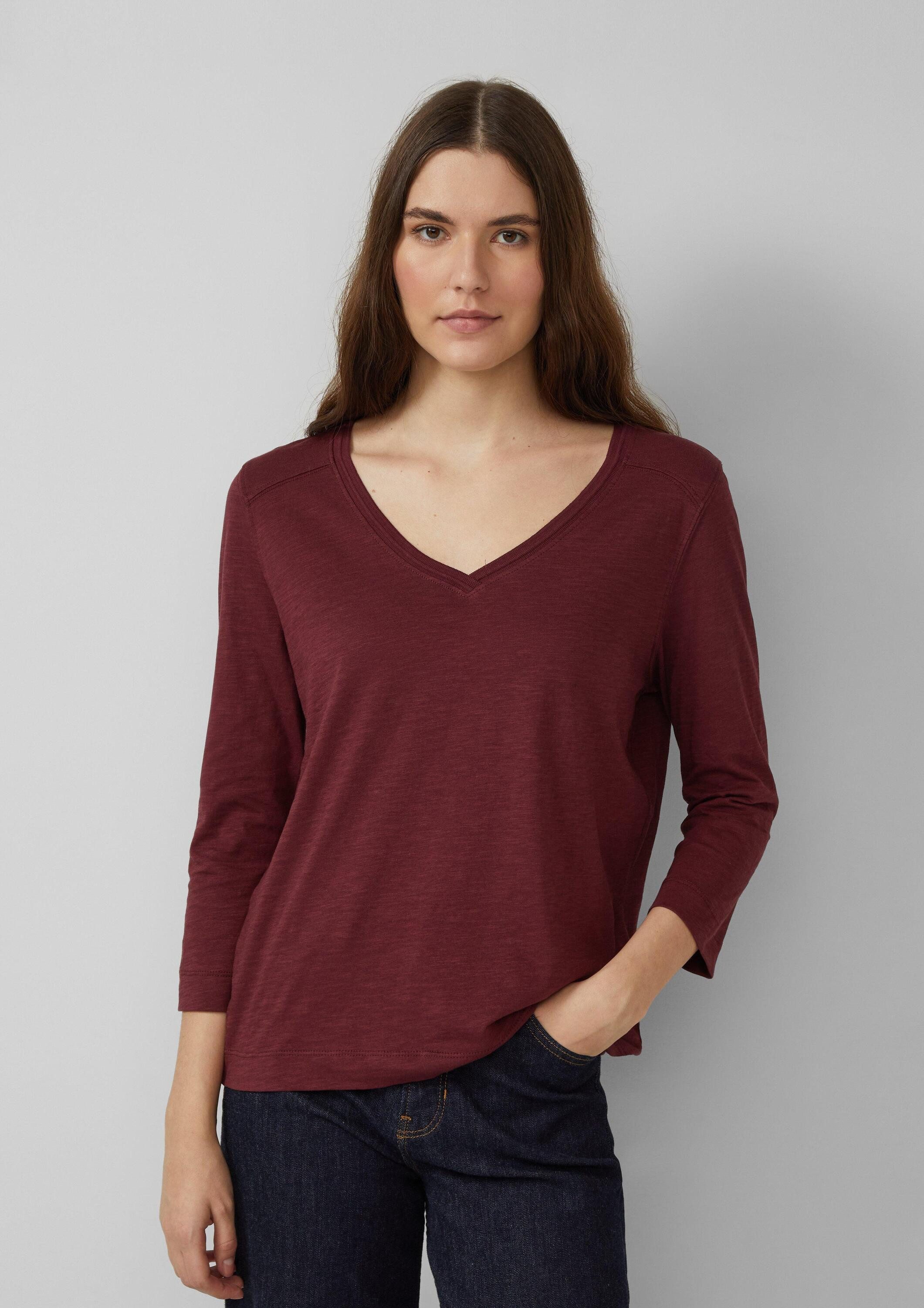 s.Oliver 3/4-Arm-Shirt T-Shirt 3/4-Armshirt aus Baumwoll-Flammgarn mit tief günstig online kaufen