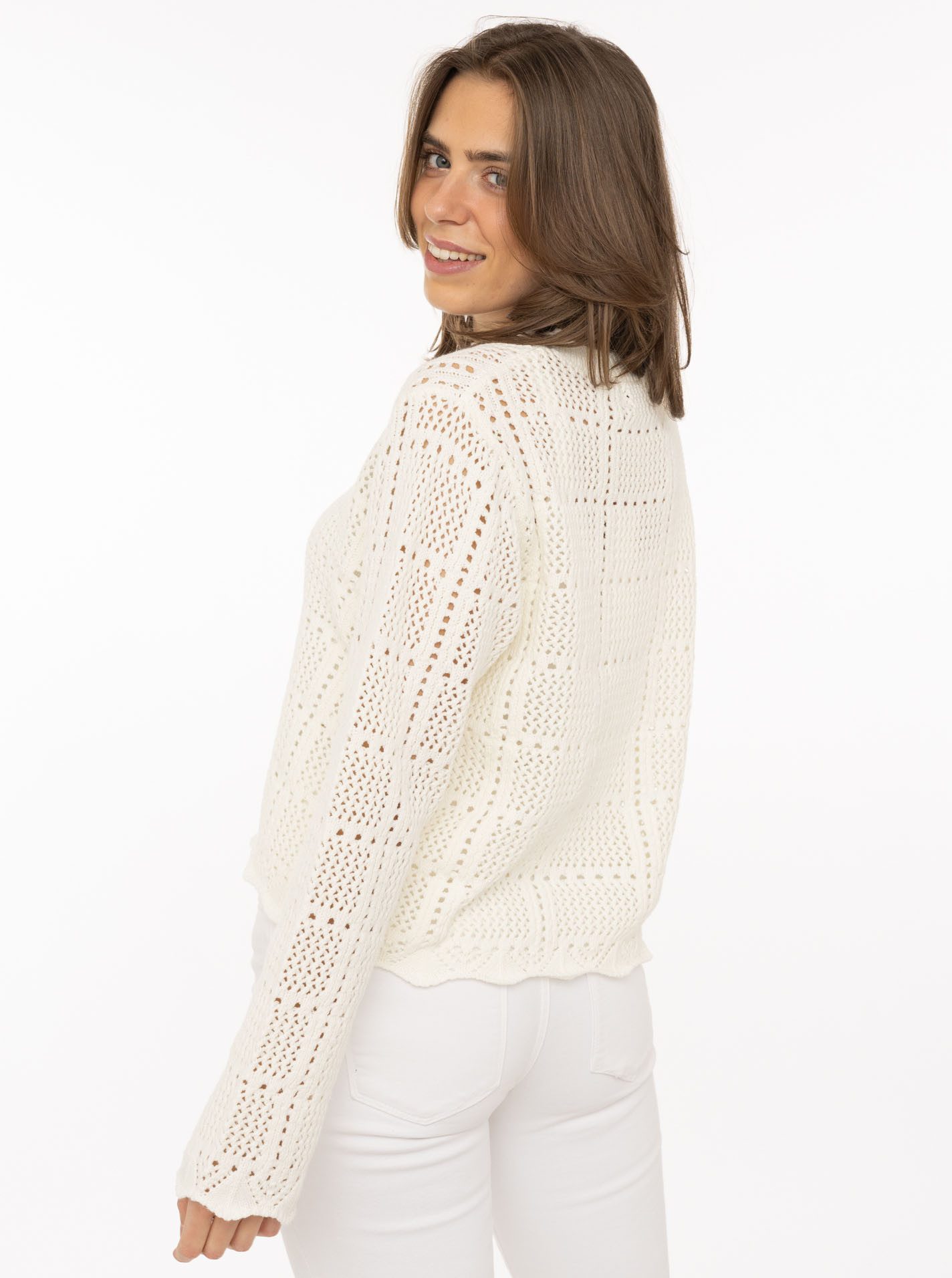 Zwillingsherz Strickpullover "Lochstrick" mit Lockstrickmotiv