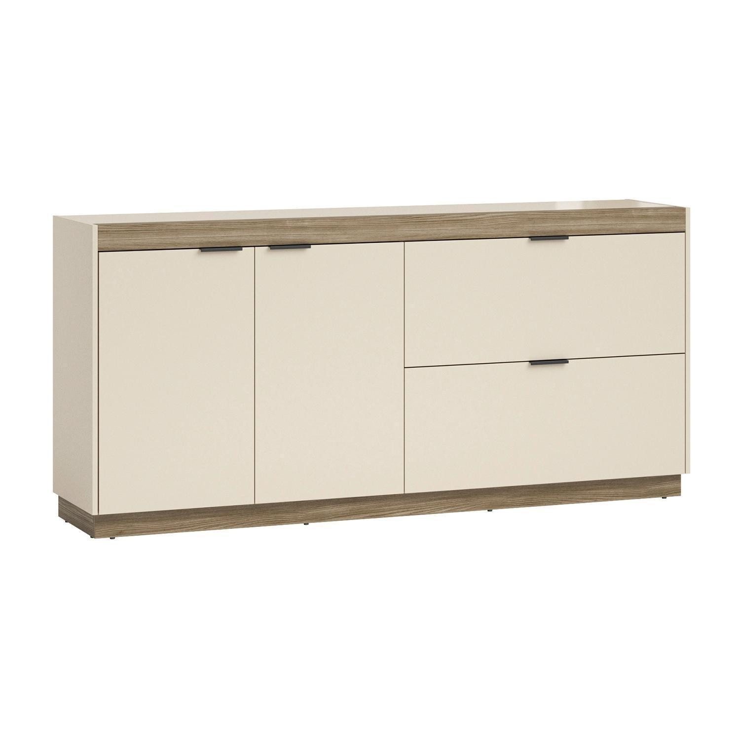 HBZ Meble Sideboard JANA, Praline Elm Dekor, Sandgrau, 2 Türen, 2 Schubladen, B 183 x H 86 x T 40 cm