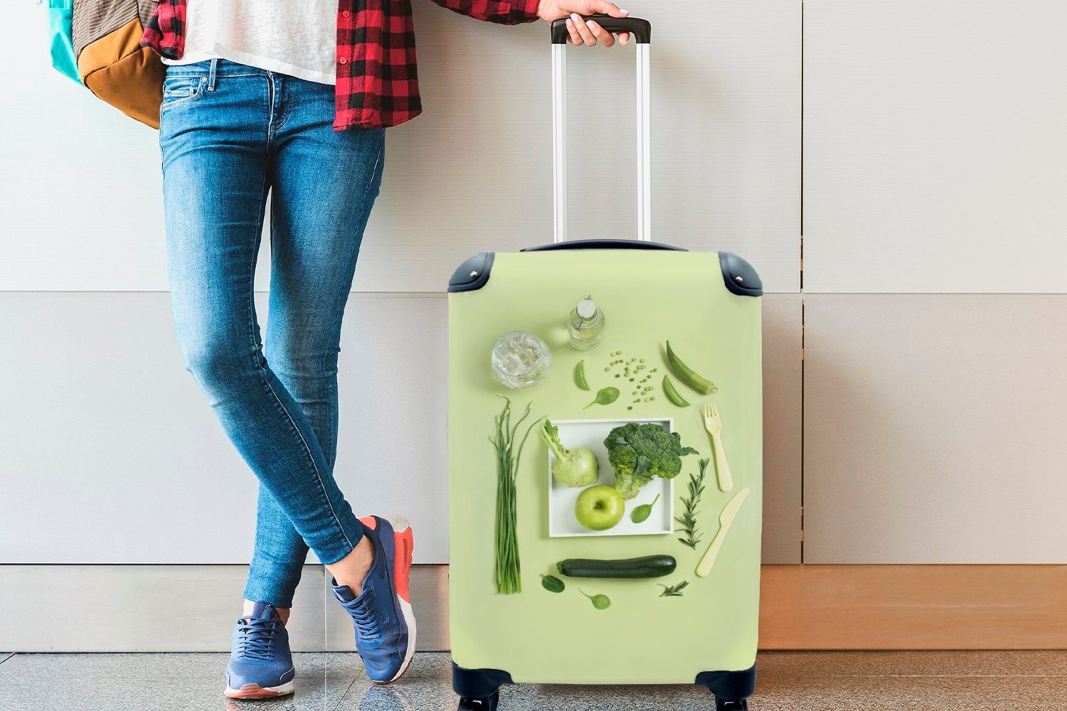 rollen, Gemüse Obst für MuchoWow Farbton, einem 4 Reisetasche Handgepäckkoffer Rollen, Ferien, mit grünen Trolley, und Reisekoffer in Handgepäck