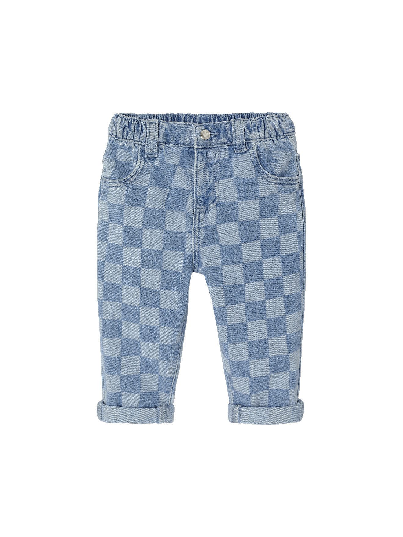 vertbaudet Regular-fit-Jeans Baby Jeans mit Schachbrettmuster und Dehnbund
