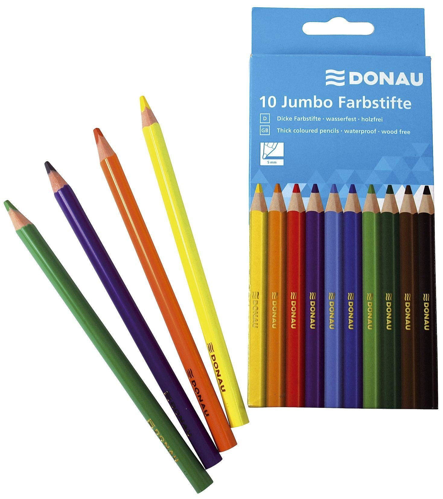DONAU Buntstift Farbstifte Jumbo - dreikant, 5 mm, 10 Farben, Kartonetui