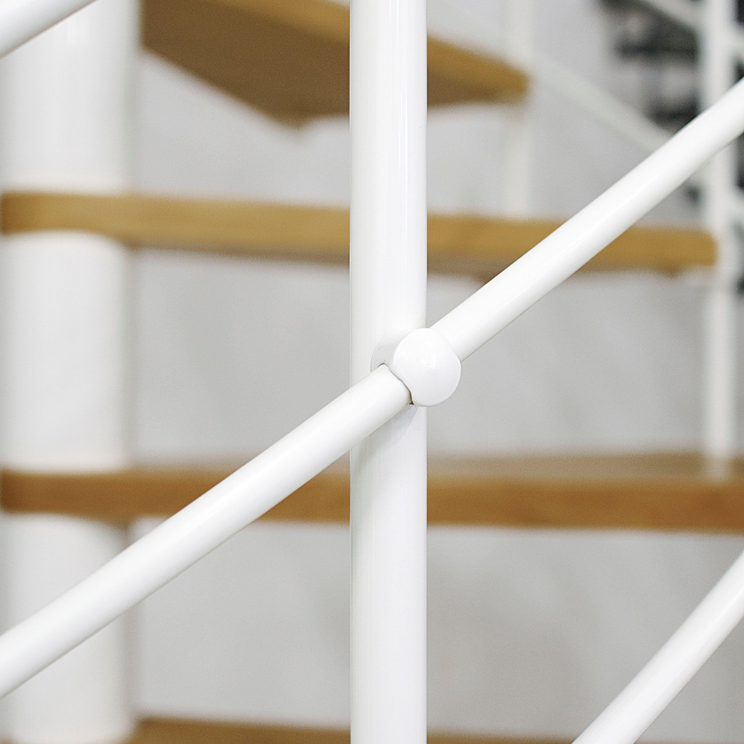 Dolle Spindeltreppe Geschosshöhen cm, Leimholz, pulverbeschichtet aus Stufen bis cm, Ø Stufen Oslo, 120 Metall lackiert, weiß für 345 offen