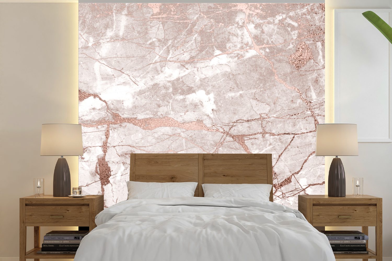 MuchoWow Fototapete Marmor - Tapete oder Wandtapete bedruckt, Wohnzimmer für Altrosa - (5 St), Schlafzimmer, Matt, Vinyl Rosa