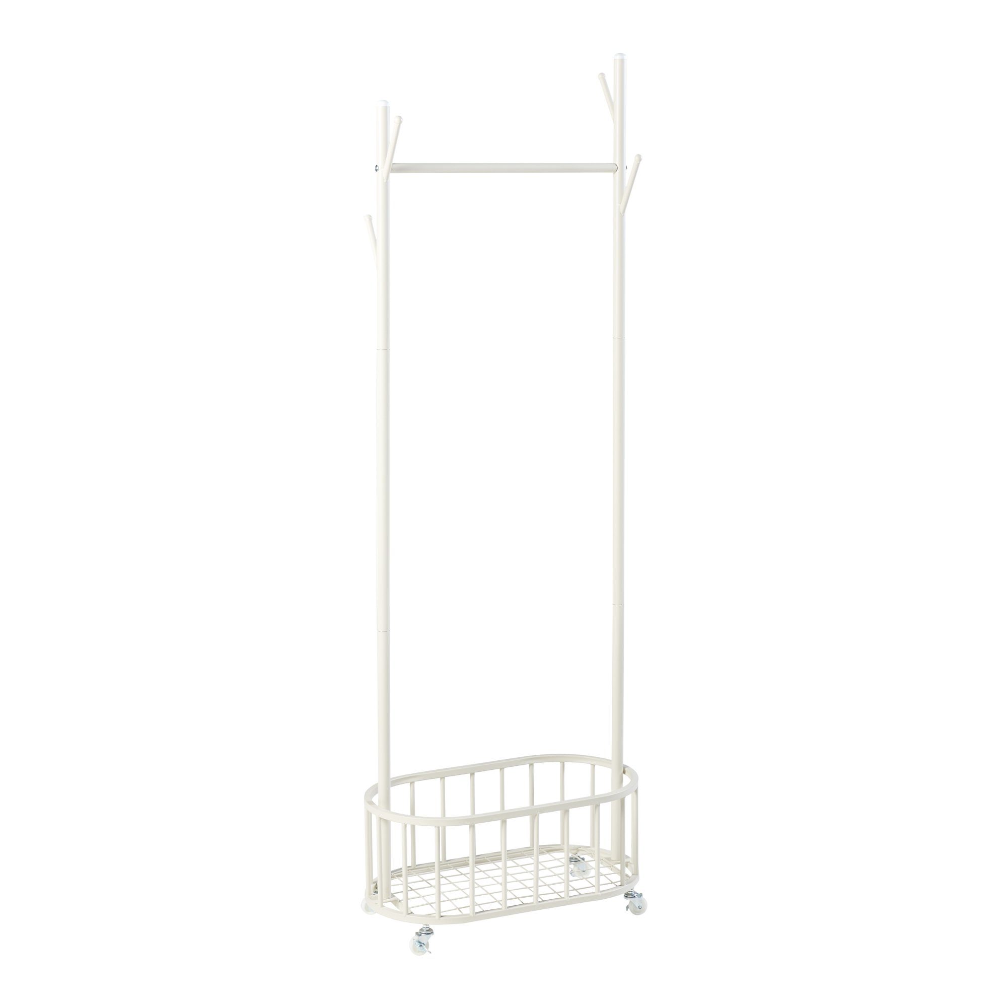 en.casa Garderobenständer, »Risør« rollbar mit Wäschekorb Stahl 175 x 60 x 32 cm Weiß