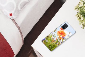 MuchoWow Handyhülle Blumen - Mohn - Frühling - Natur - Rot - Blau, Handyhülle Samsung Galaxy A51, Smartphone-Bumper, Print, Handy