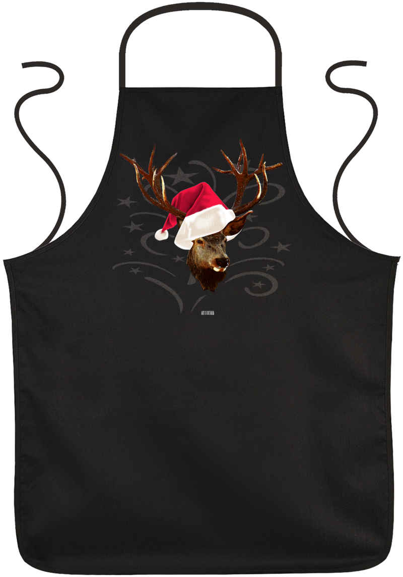 Art & Detail Shirt Kochschürze Weihnachten Design Hirsch mit Weihnachtsmütze
