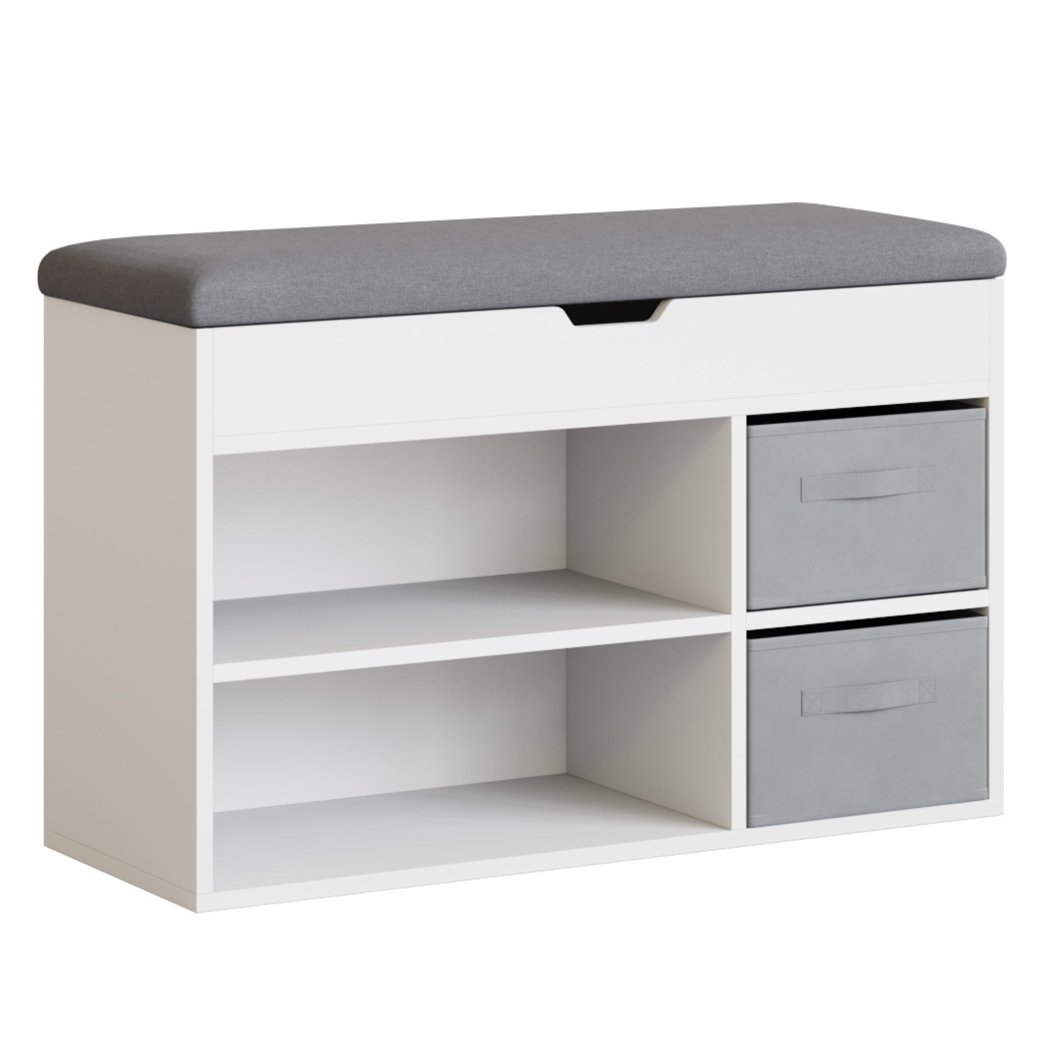 Mondeer Schuhbank Schuhhocker (80 x 48 x 30 cm), Holzschuhablage mit Stoffschublade und aufklappbarem Sitzfläche