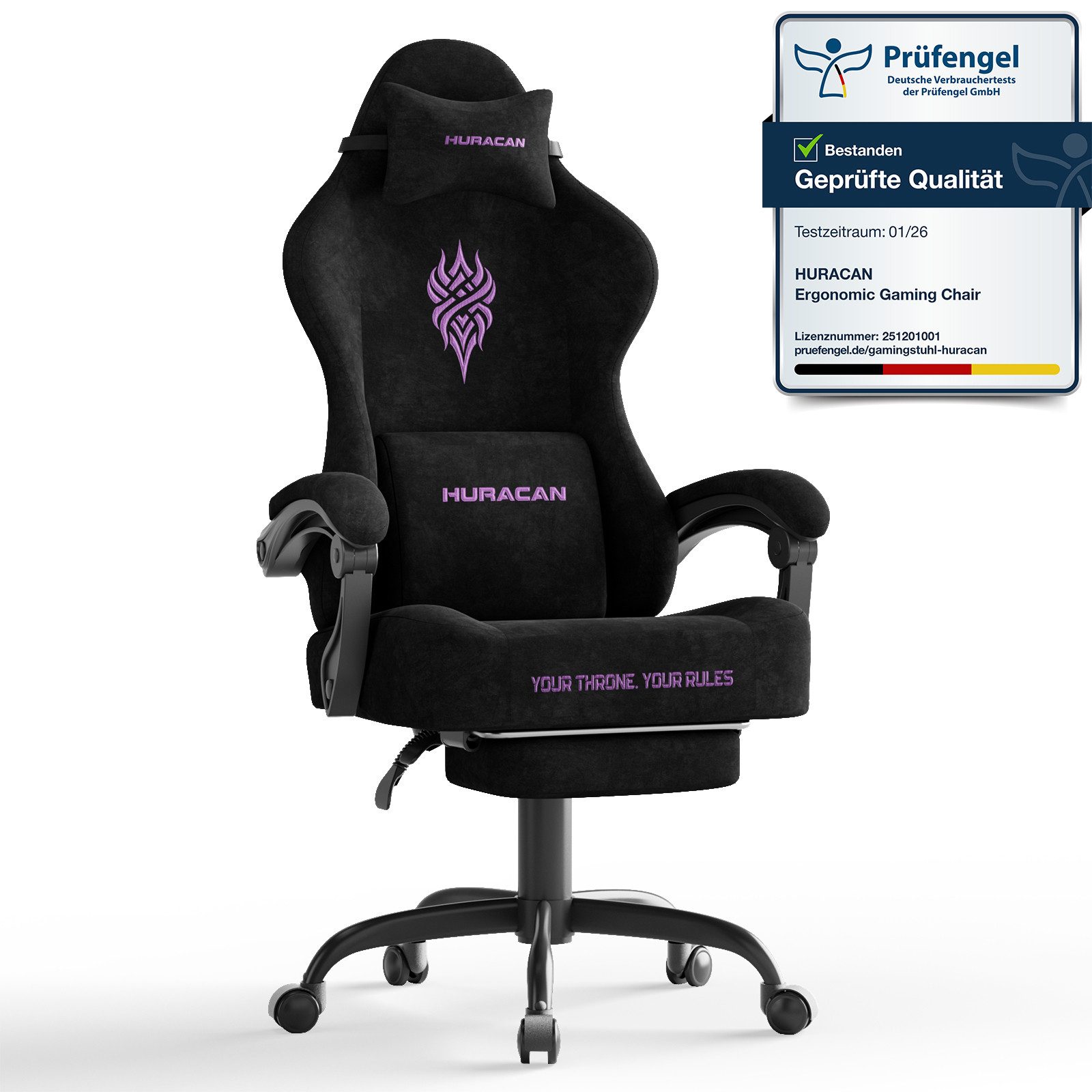 Huracan Gaming-Stuhl Massage Gaming Sessel mit Fußstütze 90-135° Rückenlehne einstellbar, Bürostuhl Ergonomisch,Verstellbarem Lenden- & Kopfkissen,mit Fußstütze